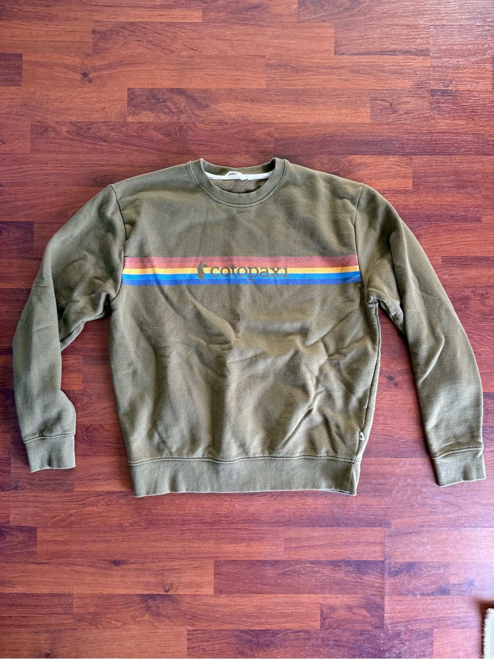 Napapijri Olive Green Crewneck Sweatshirt with Rainbow Stripe